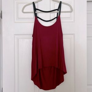Red tank with faux leather straps (M)
